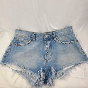 Free People Barcelona Nights Grommet High Rise Jean Shorts Cutoff Button Fly 27